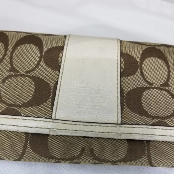 Coach Brown Signature Wallet Long Flap Front Jacquard Logo C Leather Ivory - Picture 3 of 12